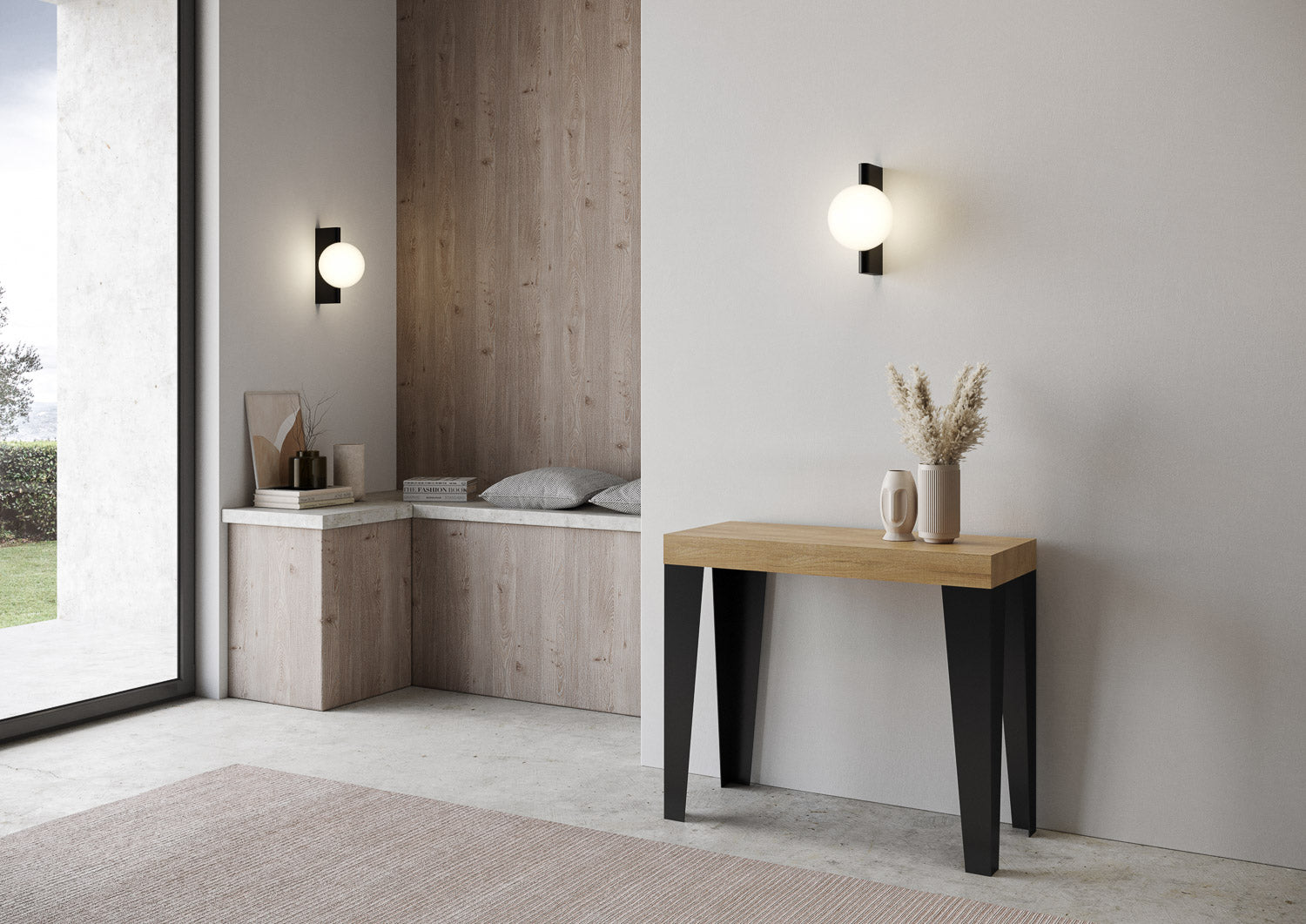 Consolle allungabile 90x40/196 cm Flaris Small Quercia Natura telaio Antracite