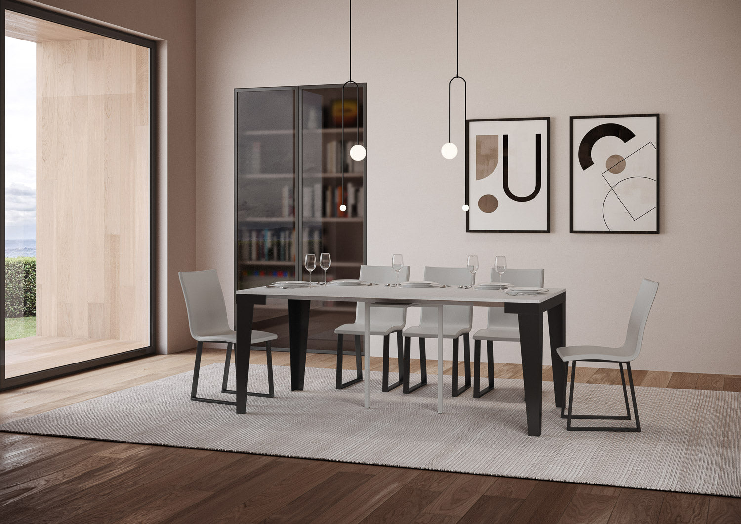 Consolle allungabile 90x40/300 cm Flaris Evolution Bianco Frassino telaio Antracite