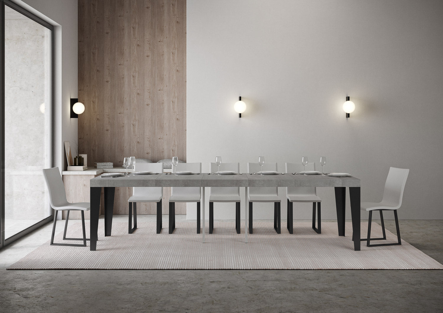 Consolle allungabile 90x40/300 cm Flaris Premium Cemento telaio Antracite