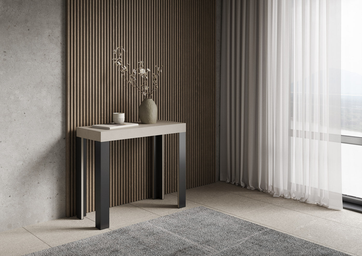 Consolle allungabile 90x40/300 cm Lineo Cashmere telaio Antracite