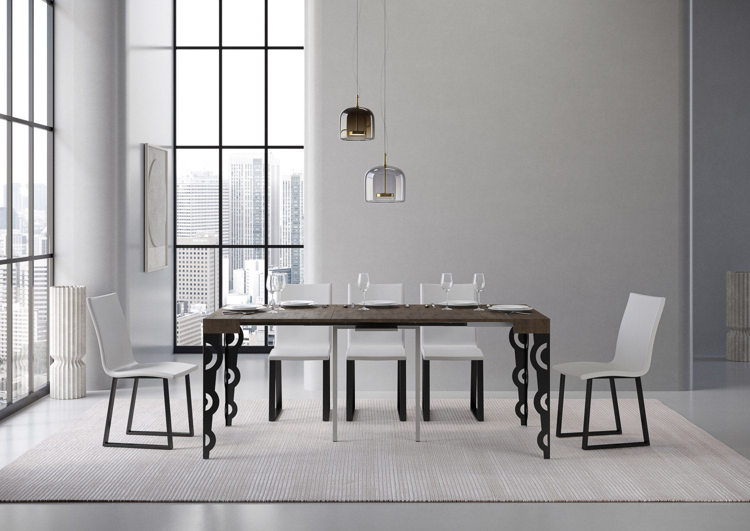 Consolle allungabile 90x40/300 cm Karayan Noce telaio Antracite