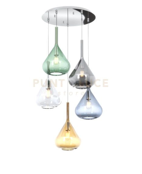 SOSPENSIONE CROMO 5 LUCI TONDA VETRI TR + AM + FU + VE + BL 1177CR-S5 T-MC