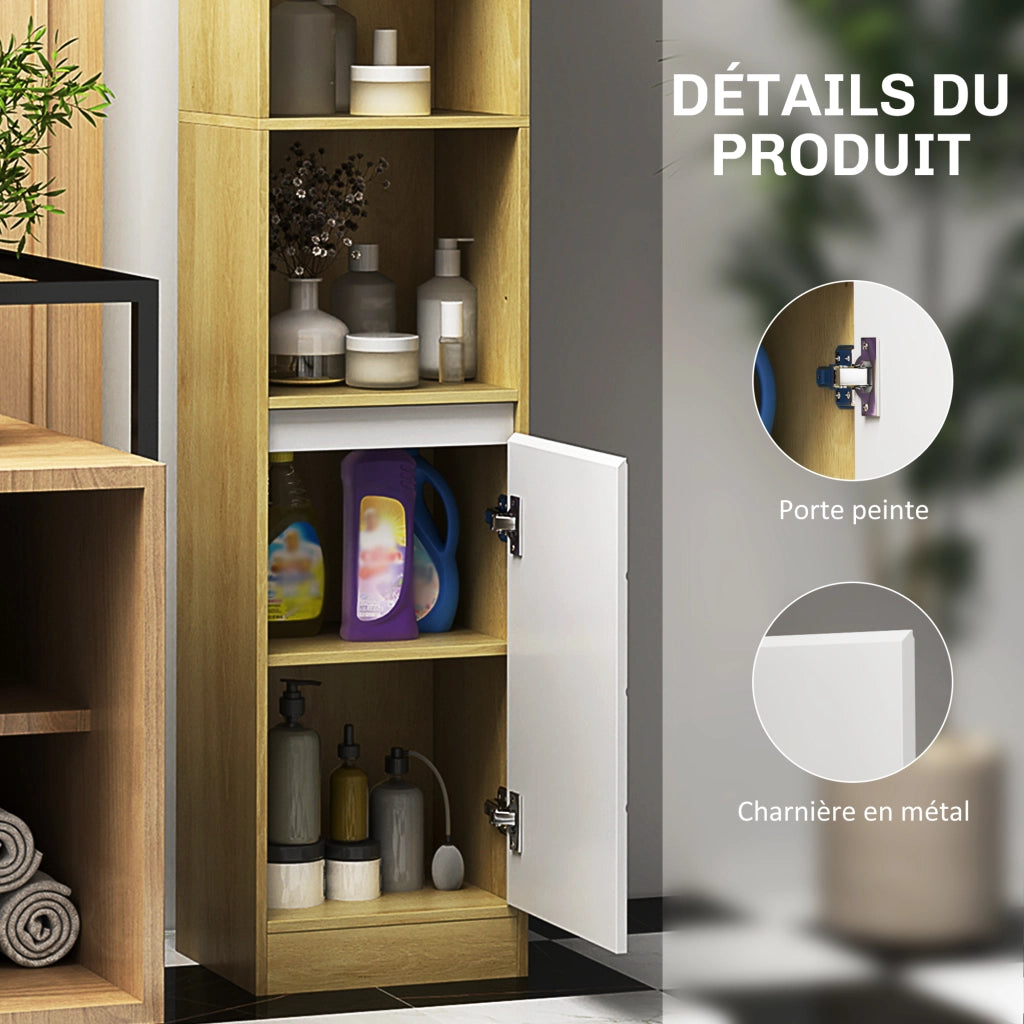 Mobile colonna bagno ¨C zephmum ¨C legno rovere chiaro bianco 30x24x170 cm