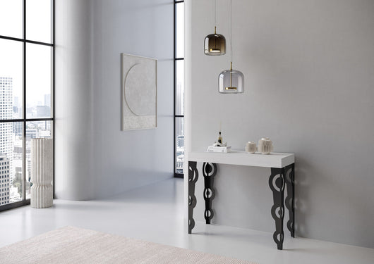 Consolle allungabile 90x40/196 cm Karayan Small Bianco Frassino telaio Antracite