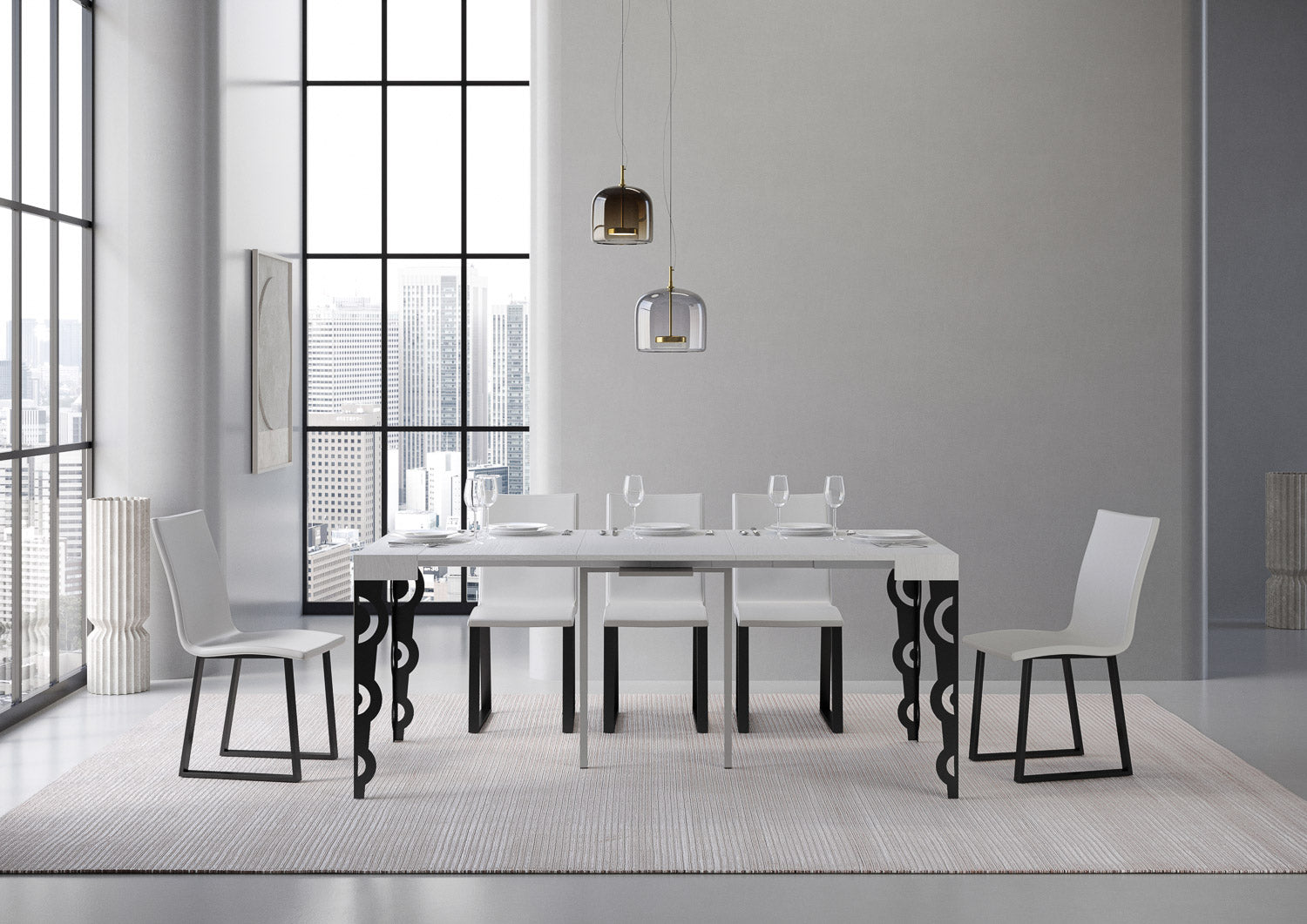 Consolle allungabile 90x40/196 cm Karayan Small Bianco Frassino telaio Antracite