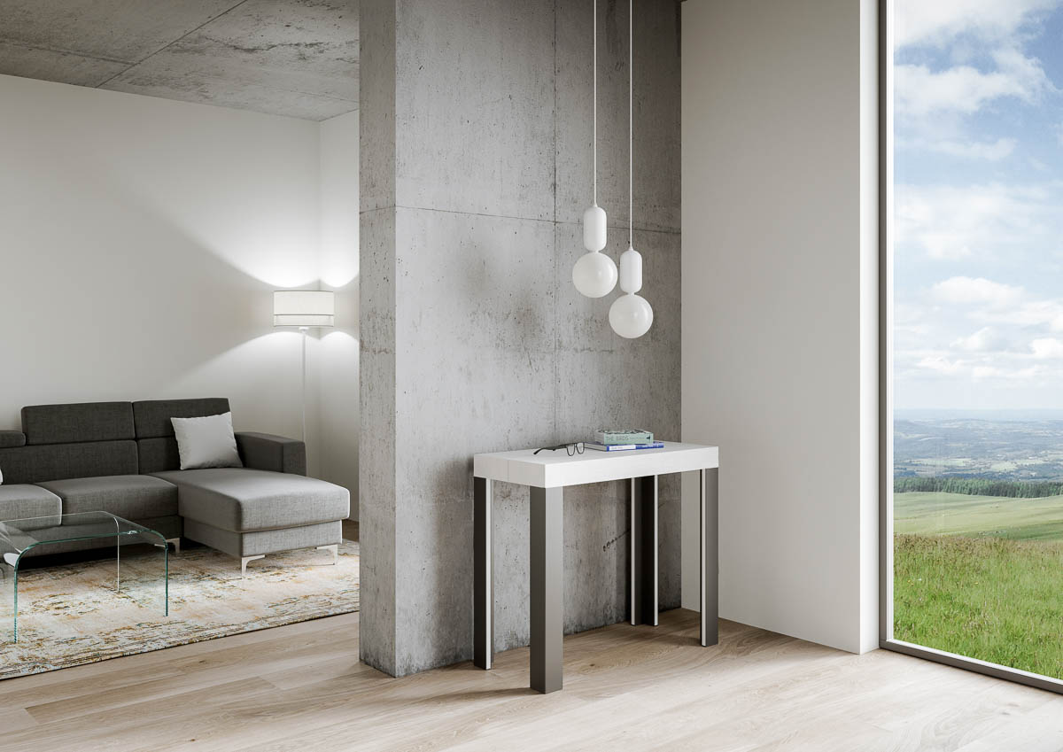 Consolle allungabile 90x40/300 cm Lineo Bianco Frassino telaio Antracite