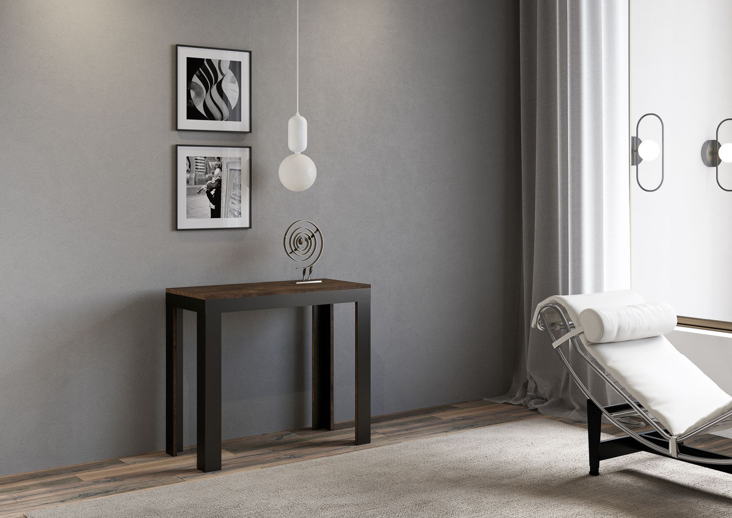 Consolle allungabile 90x40/196 cm Lineo Small Evolution Noce telaio Antracite