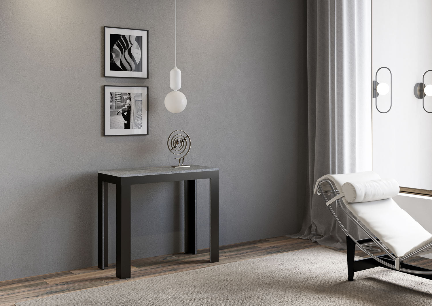 Consolle allungabile 90x40/300 cm Lineo Evolution Cemento telaio Antracite