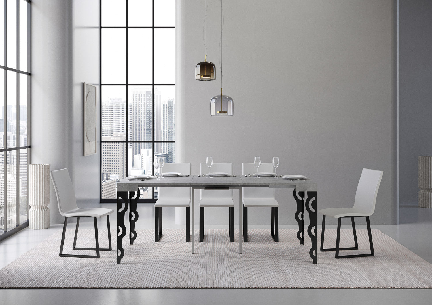 Consolle allungabile 90x40/196 cm Karayan Small Cemento telaio Antracite