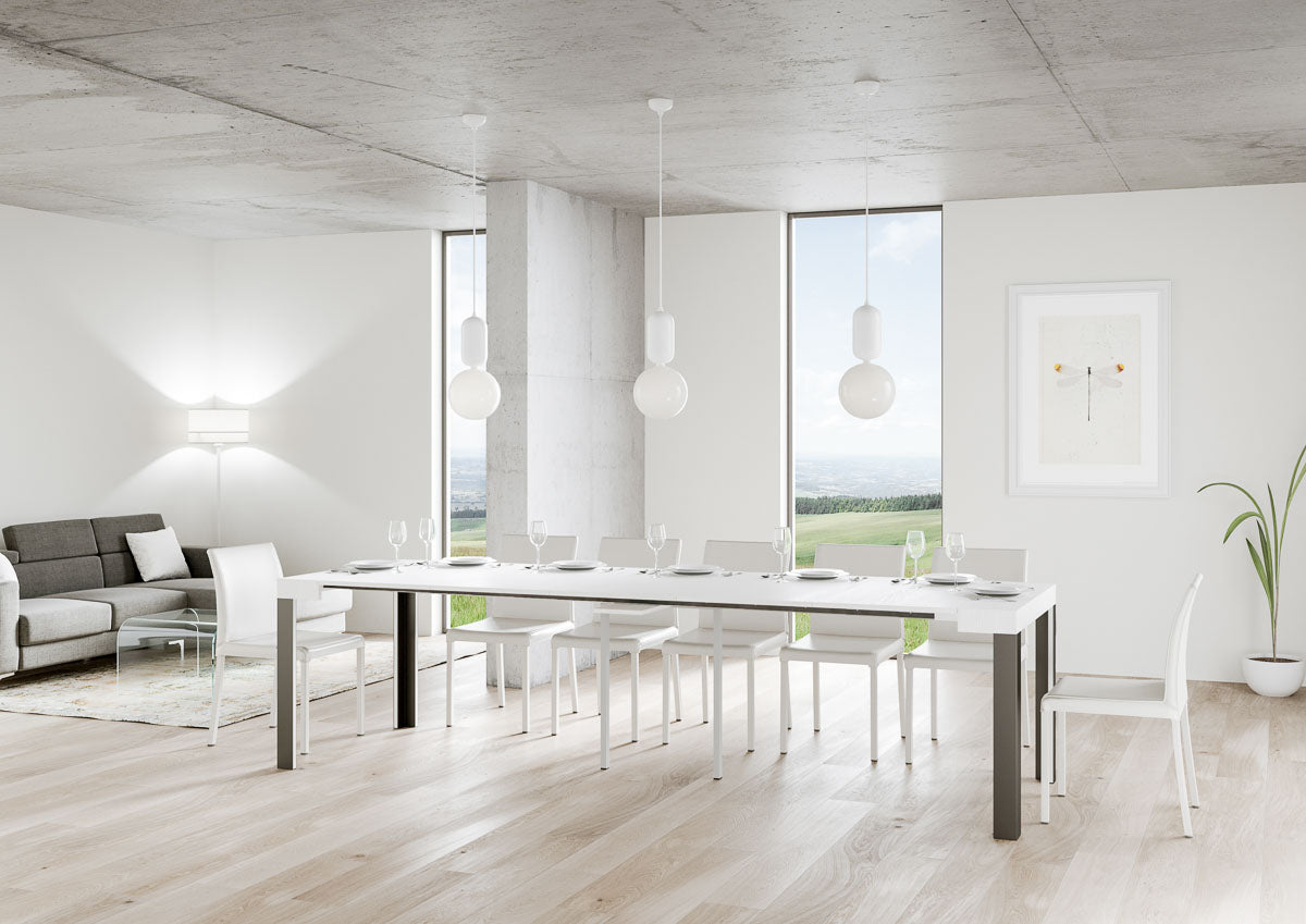 Consolle allungabile 90x40/300 cm Lineo Bianco Frassino telaio Antracite