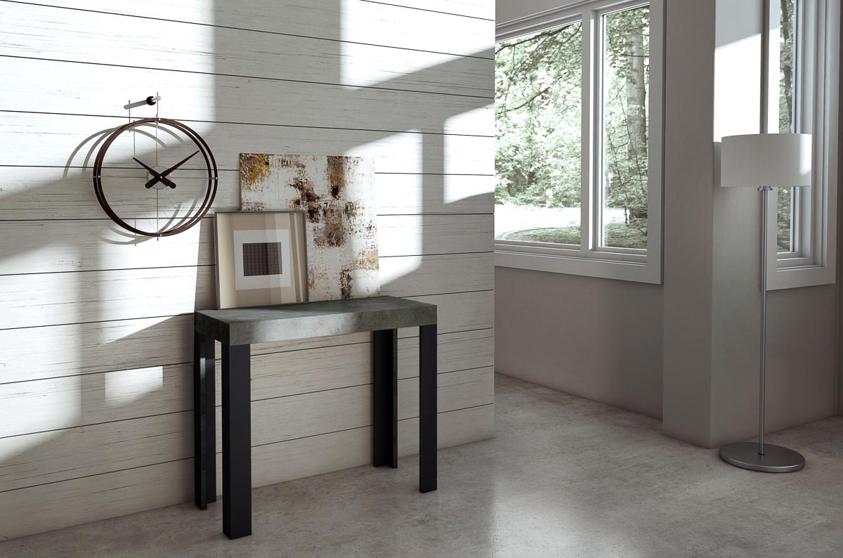 Consolle allungabile 90x40/196 cm Lineo Small Cemento telaio Antracite