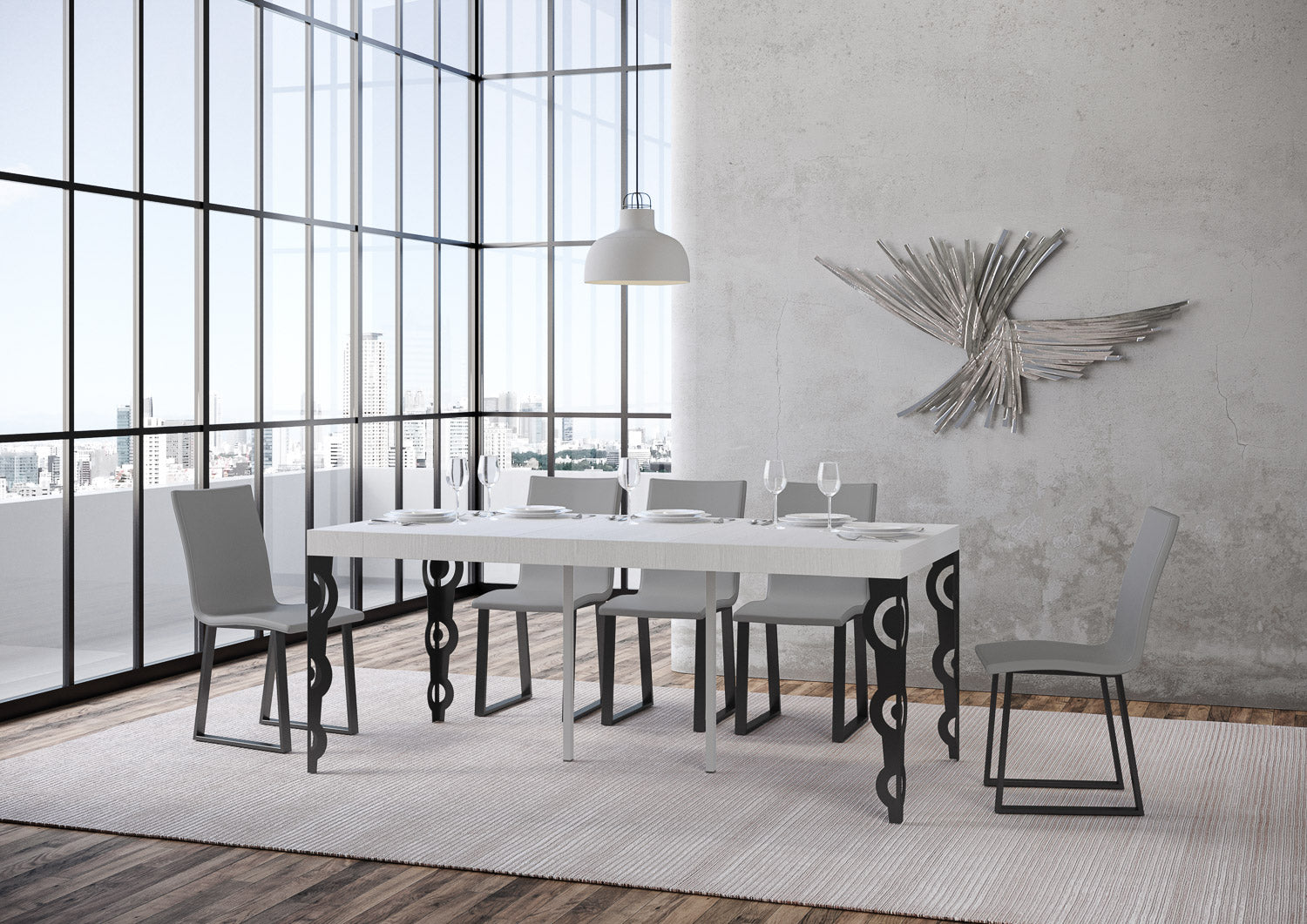 Consolle allungabile 90x40/196 cm Karamay Small Premium Bianco Frassino telaio Antracite