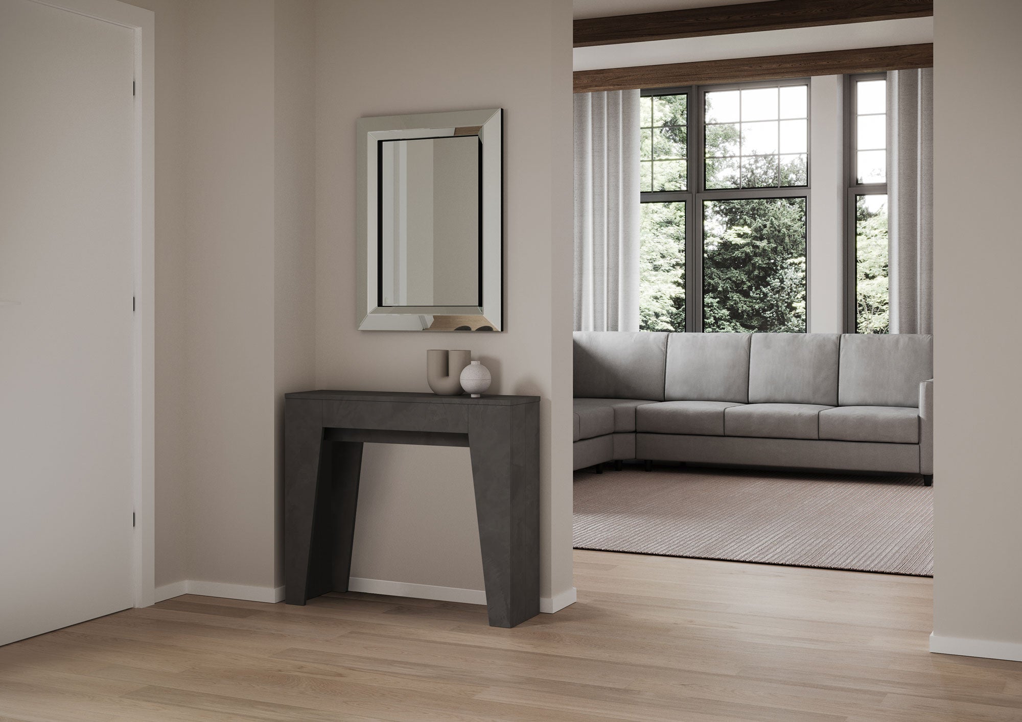 Consolle allungabile 90x25/181 cm Narro Antracite Spatolato