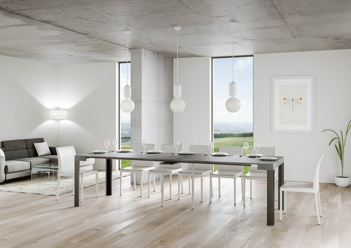 Consolle allungabile 90x40/300 cm Lineo Cemento telaio Antracite