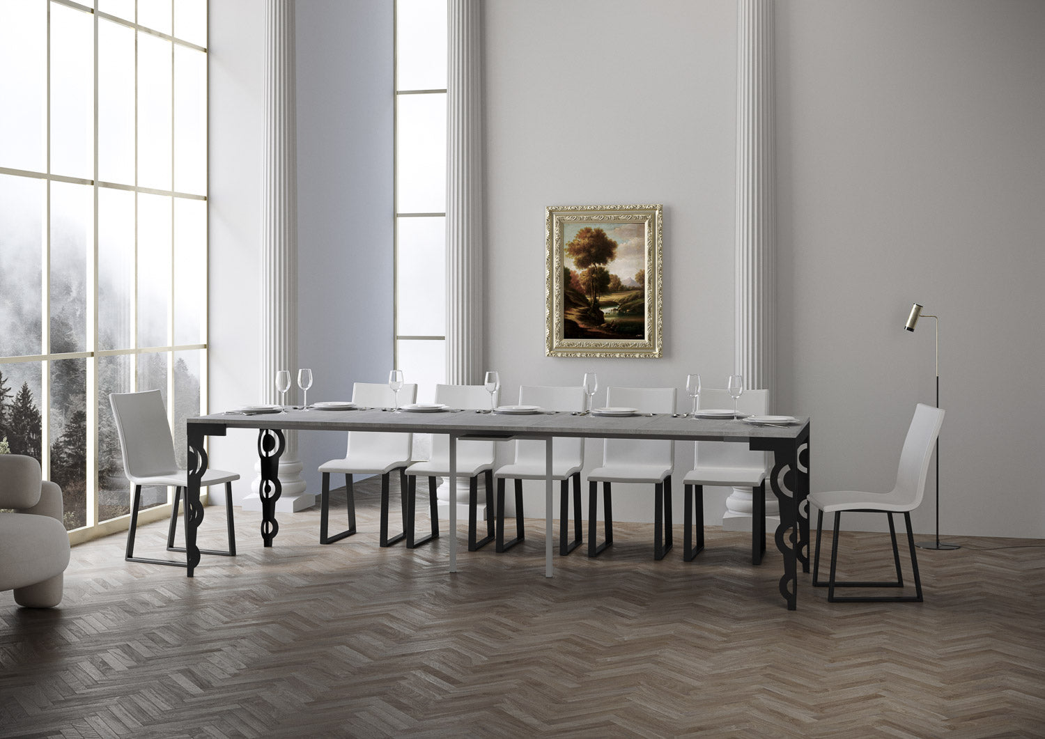 Consolle allungabile 90x40/300 cm Karayan Evolution Cemento telaio Antracite