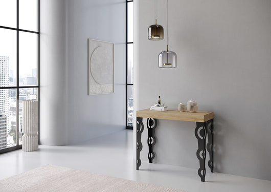 Consolle allungabile 90x40/196 cm Karamay Small Premium Quercia Natura telaio Antracite