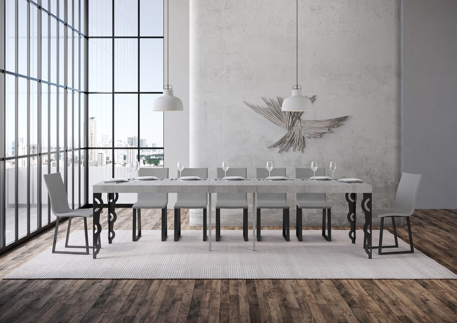 Consolle allungabile 90x40/300 cm Karayan Premium Cemento telaio Antracite