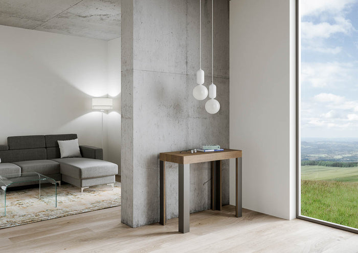 Consolle allungabile 90x40/196 cm Lineo Small Noce telaio Antracite