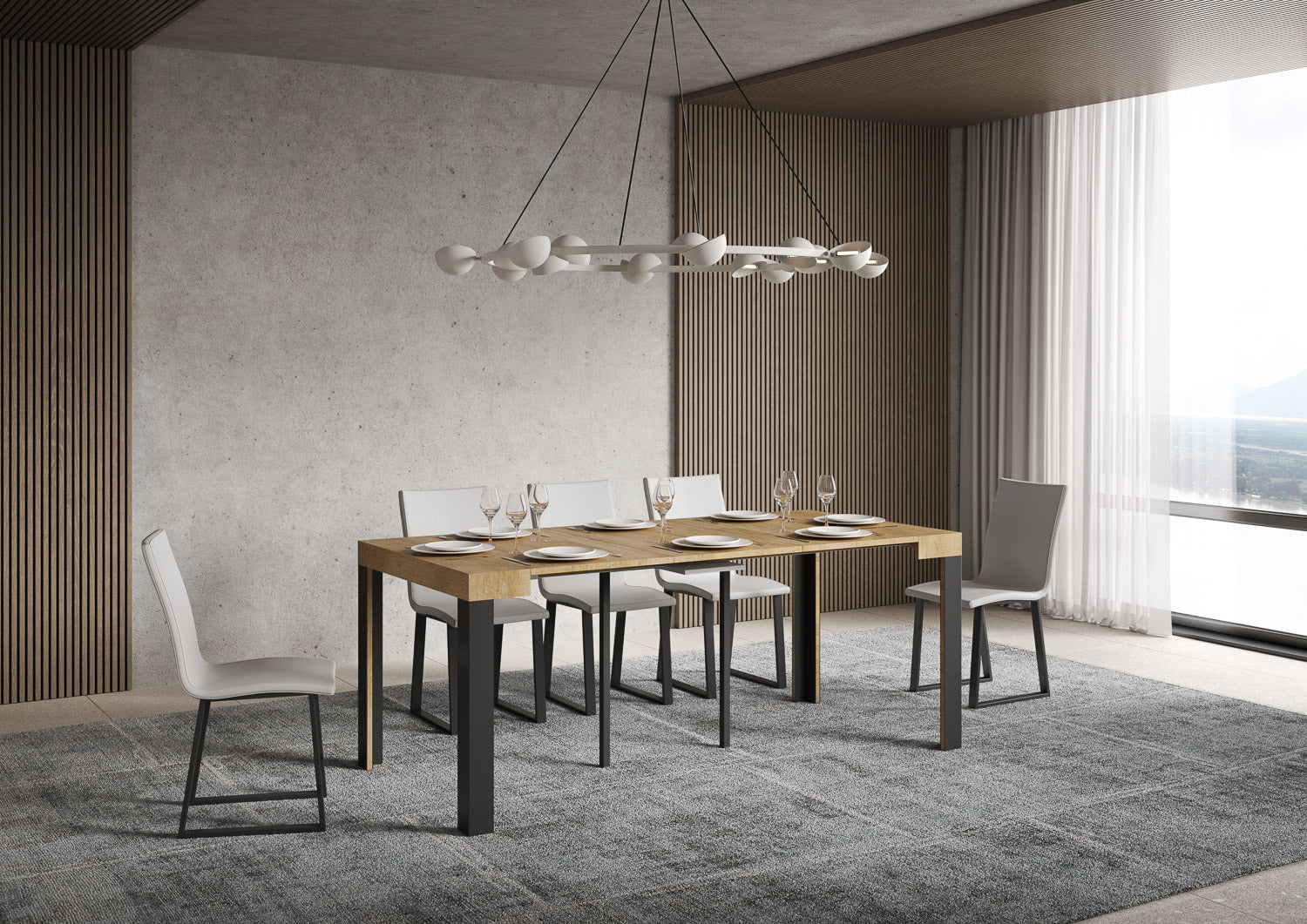 Consolle allungabile 90x40/300 cm Lineo Quercia Natura telaio Antracite