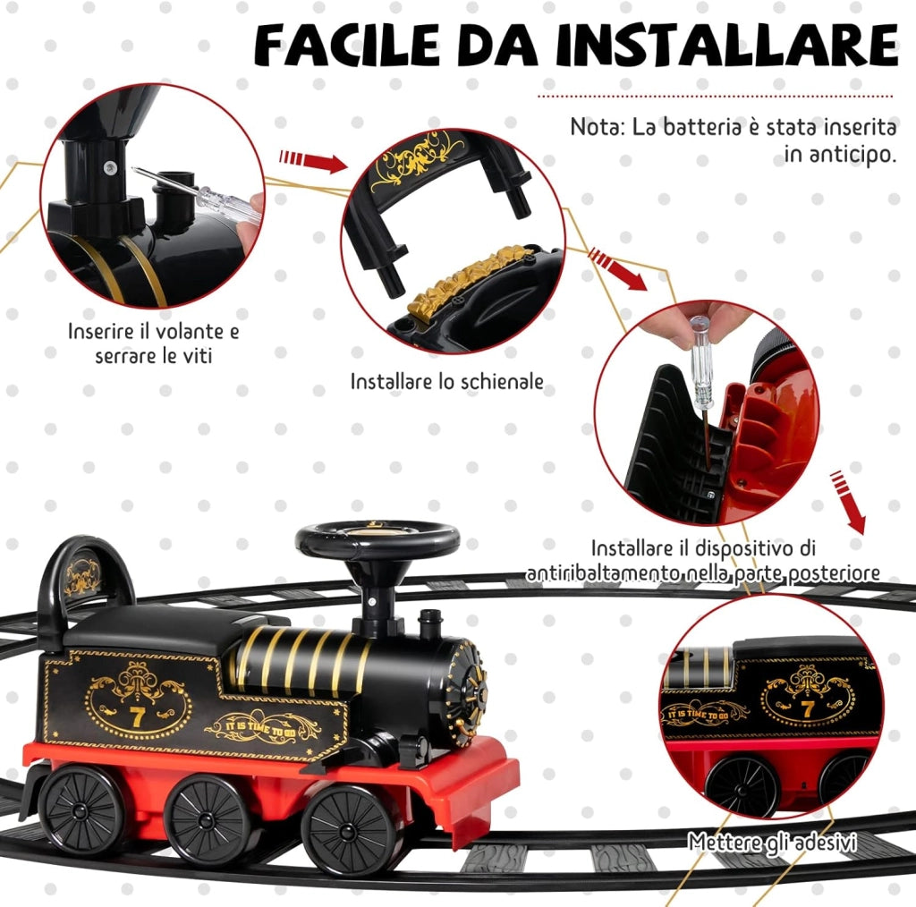 Trenino Elettrico per Bambini, Treno Giocattolo con 16 Pezzi di Binari, con Luci e Suoni, Scatola di Stoccaggio, Regalo per Bambini Anni 3+ (Nero)