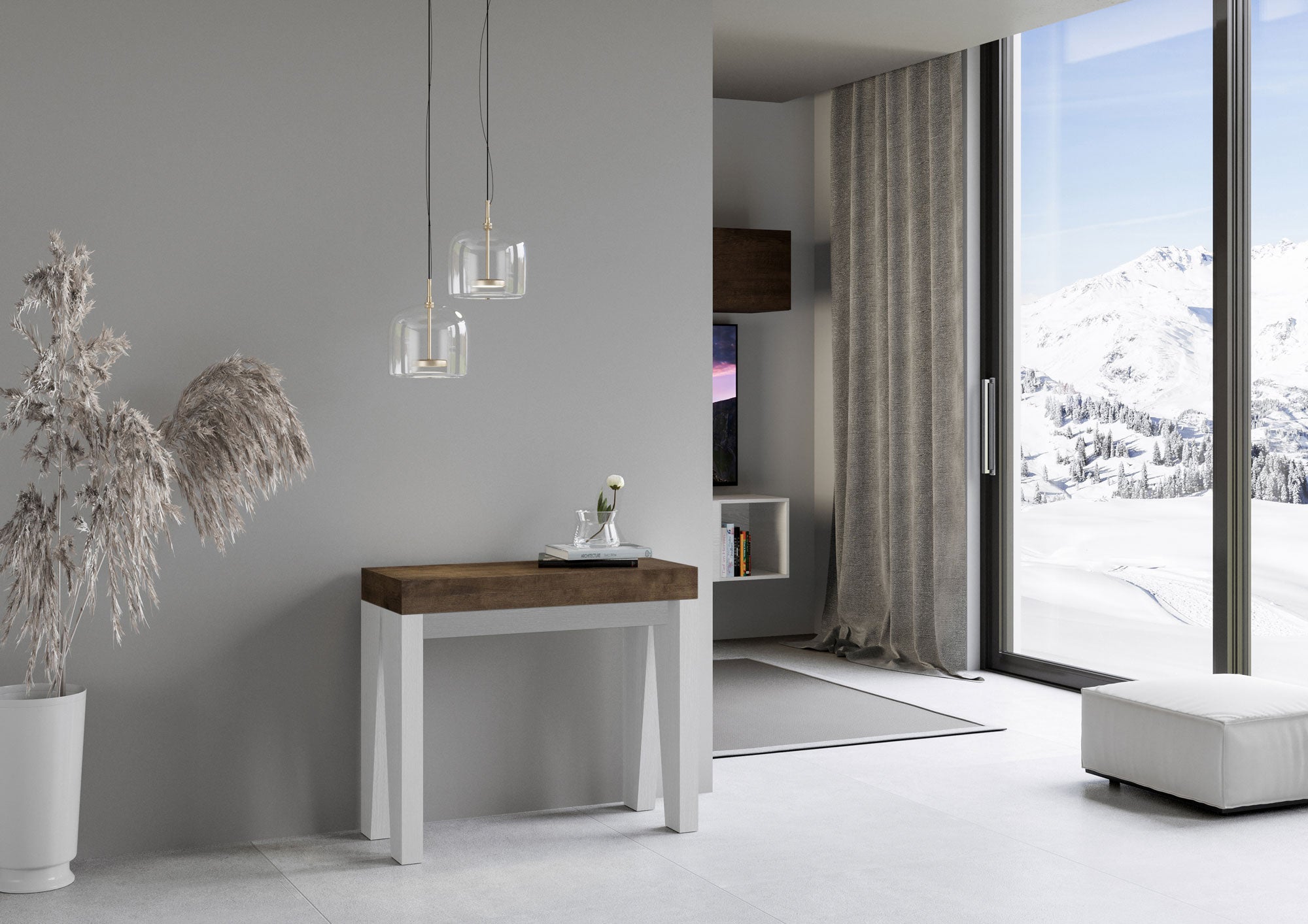 Consolle allungabile 90x40/196 cm Naxor Mix Small piano Noce - struttura Bianco Frassino