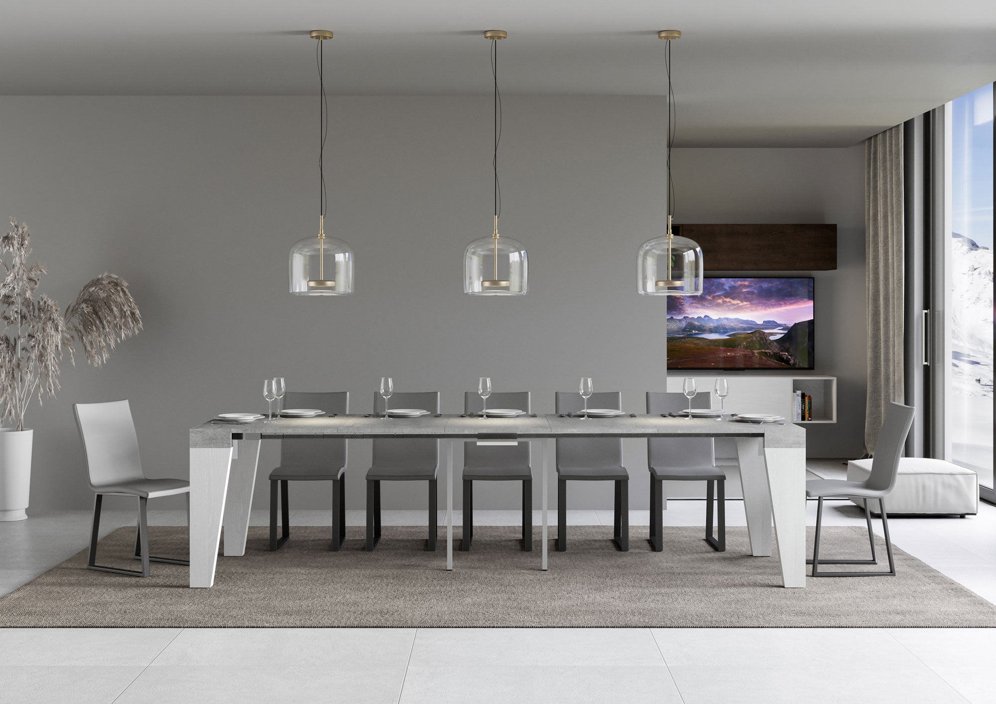 Consolle allungabile 90x40/300 cm Naxor Mix piano Cemento - struttura Bianco Frassino