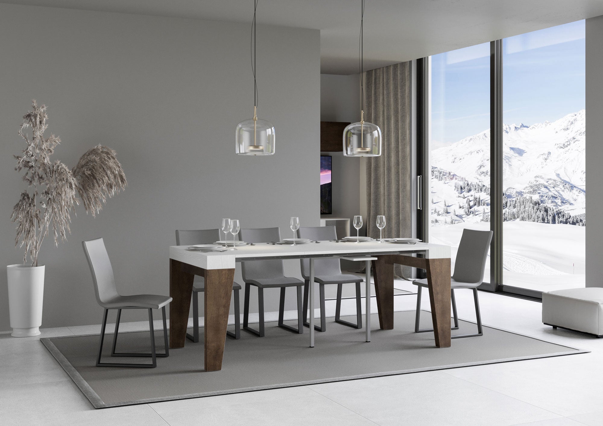 Consolle allungabile 90x40/300 cm Naxor Mix piano Bianco Frassino - struttura Noce