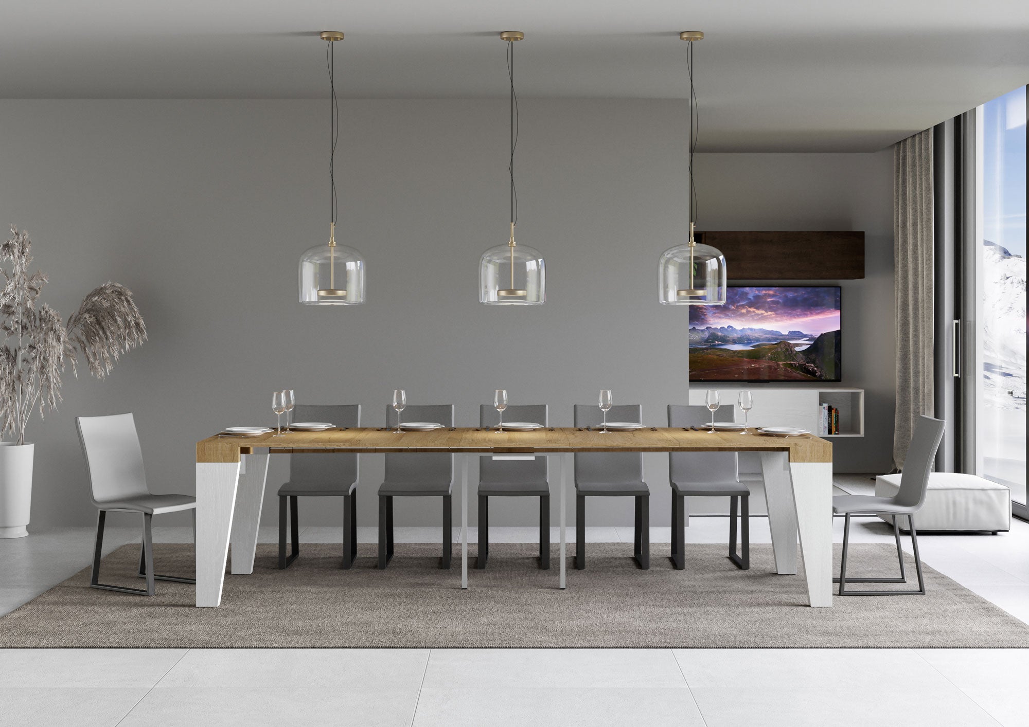 Consolle allungabile 90x40/300 cm Naxor Mix piano Quercia Natura - struttura Bianco Frassino