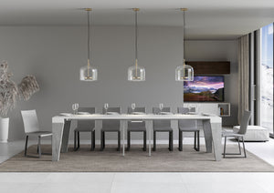 Consolle allungabile 90x40/300 cm Naxor Mix piano Bianco Frassino - struttura Cemento