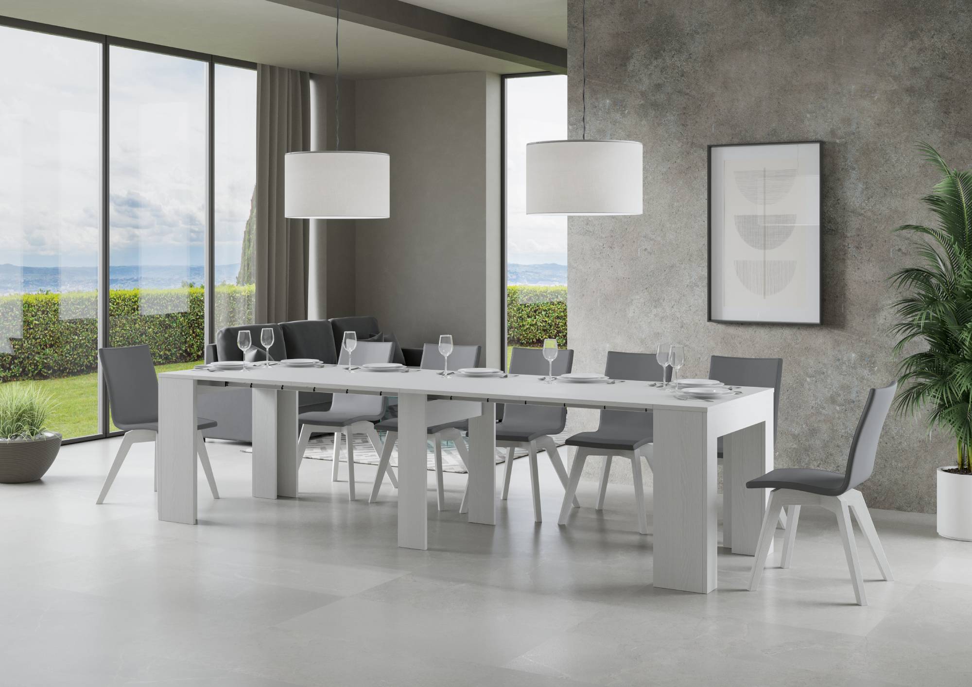 Consolle allungabile 90x49/307 cm Extra Bianco Frassino