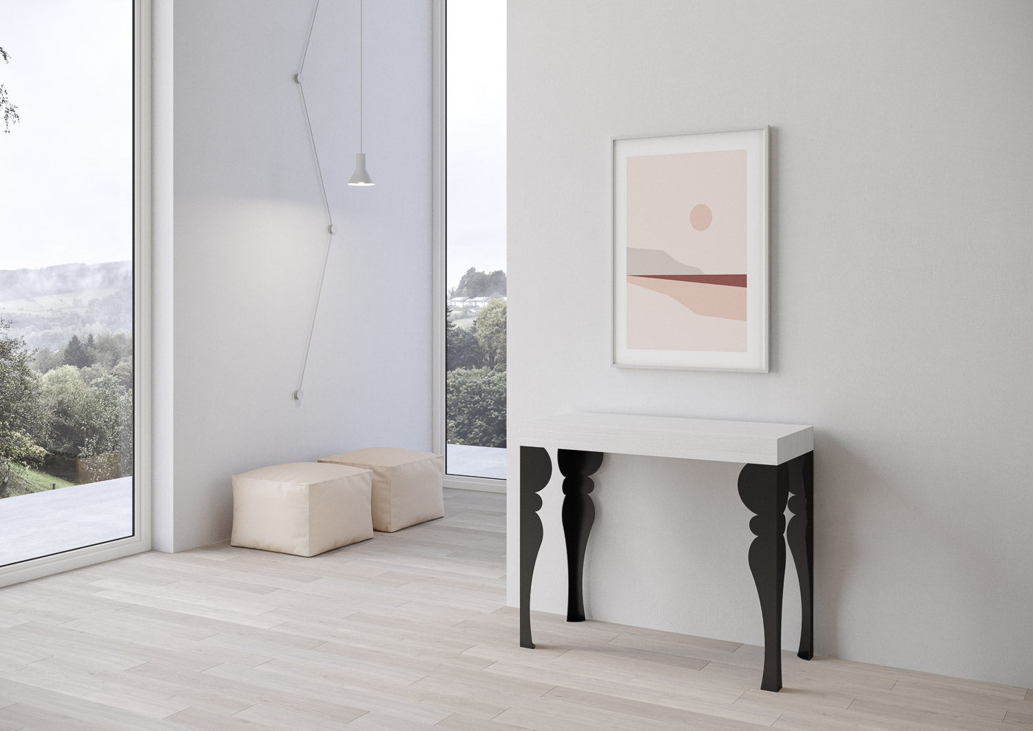 Consolle allungabile 90x40/300 cm Paxor Bianco Frassino telaio Antracite