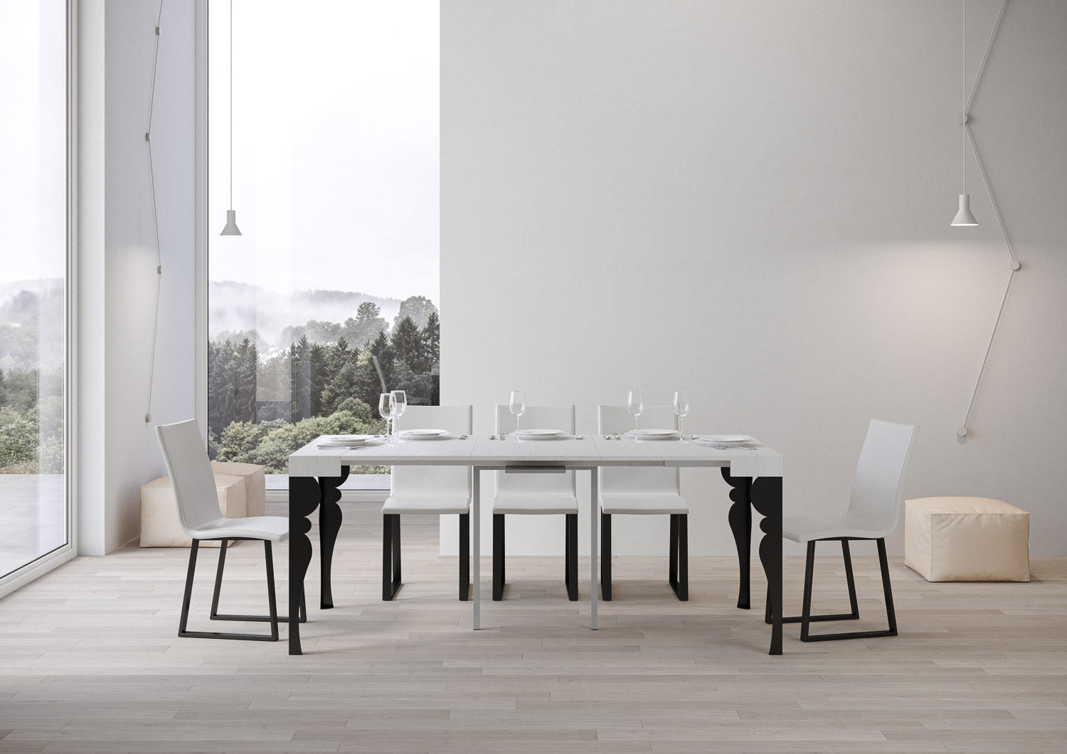 Consolle allungabile 90x40/300 cm Paxor Bianco Frassino telaio Antracite