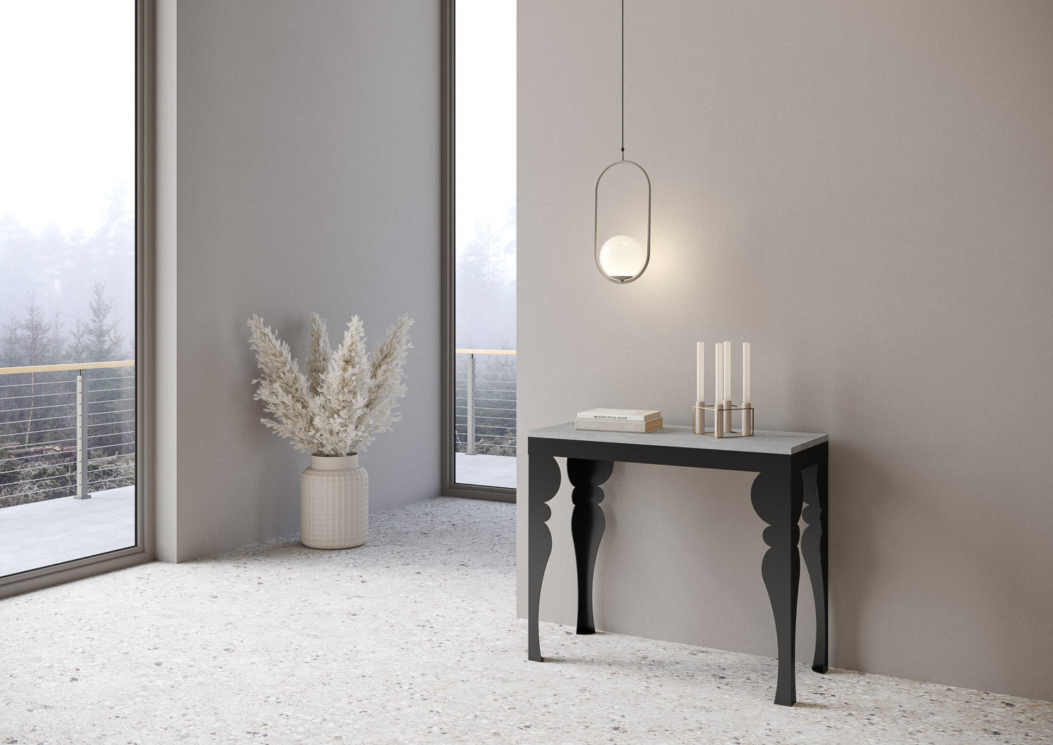 Consolle allungabile 90x40/196 cm Paxor Small Evolution Cemento telaio Antracite