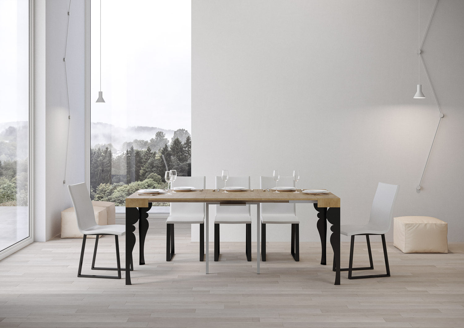 Consolle allungabile 90x40/300 cm Paxor Quercia Natura telaio Antracite