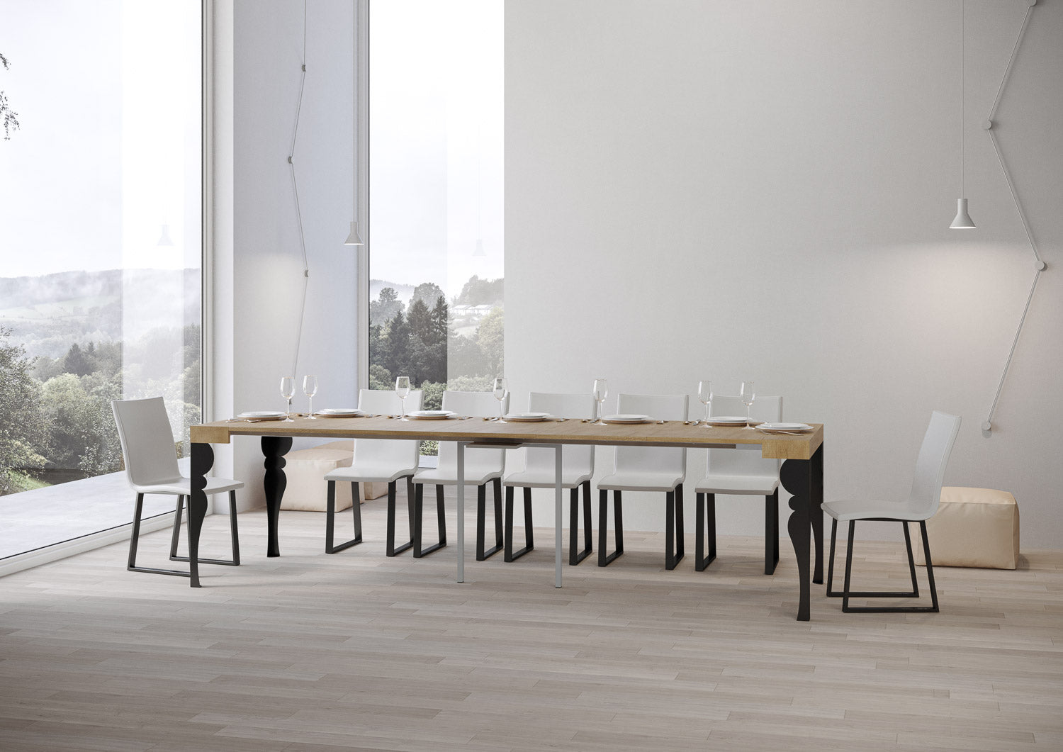 Consolle allungabile 90x40/300 cm Paxor Quercia Natura telaio Antracite