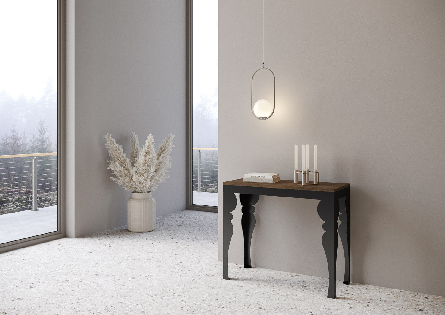 Consolle allungabile 90x40/300 cm Paxor Evolution Noce telaio Antracite