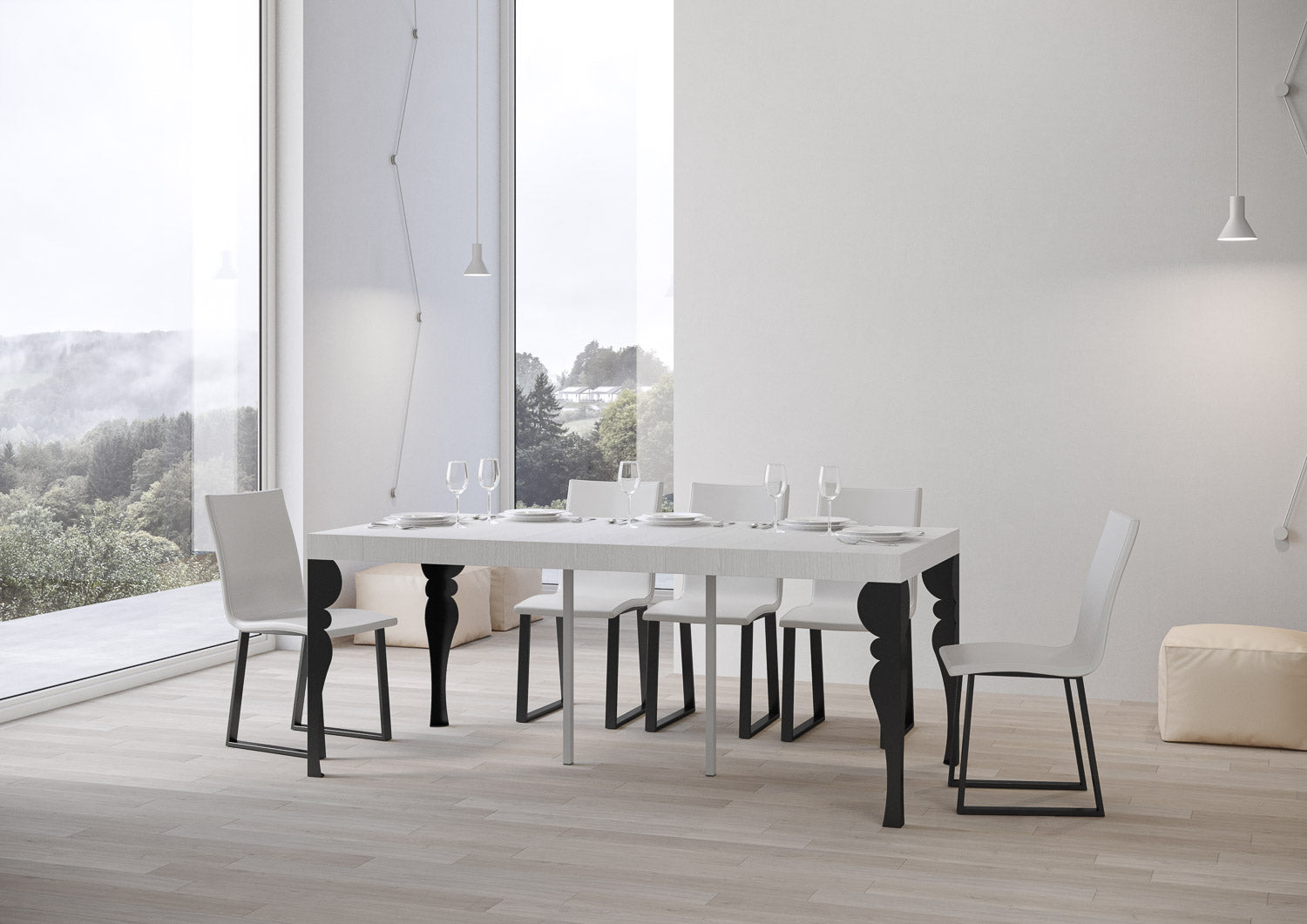 Consolle allungabile 90x40/300 cm Paxor Premium Bianco Frassino telaio Antracite