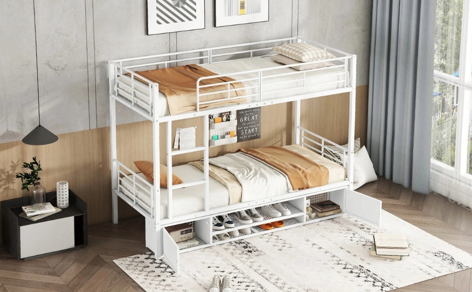 Letto a castello in metallo 90x200 - Xylo - Bianco con armadio e scala