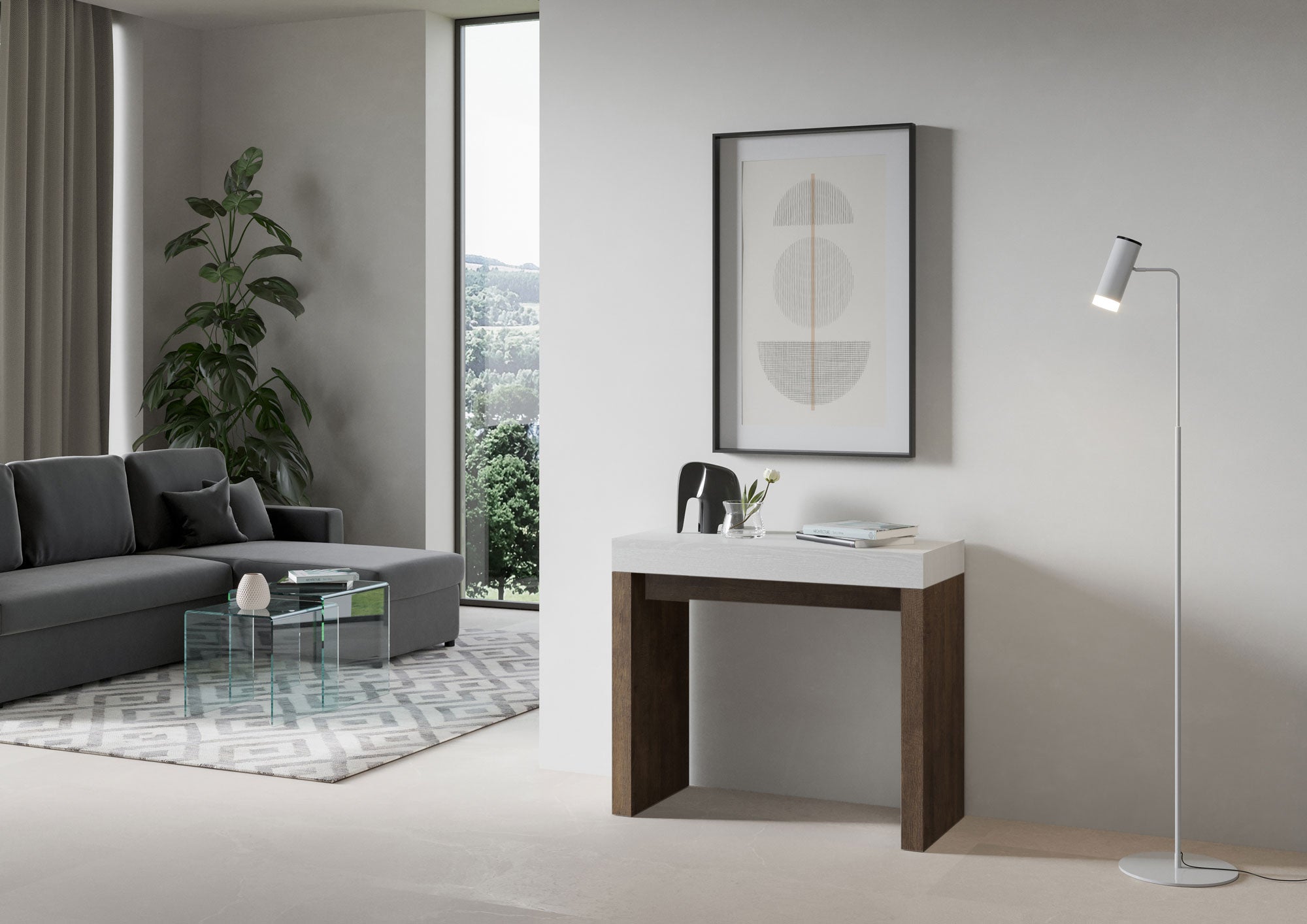 Consolle allungabile 90x40/196 cm Roxel Mix Small piano Bianco Frassino - struttura Noce