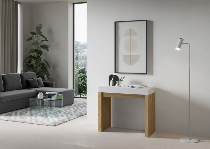 Consolle allungabile 90x40/196 cm Roxel Mix Small piano Bianco Frassino - struttura Quercia Natura