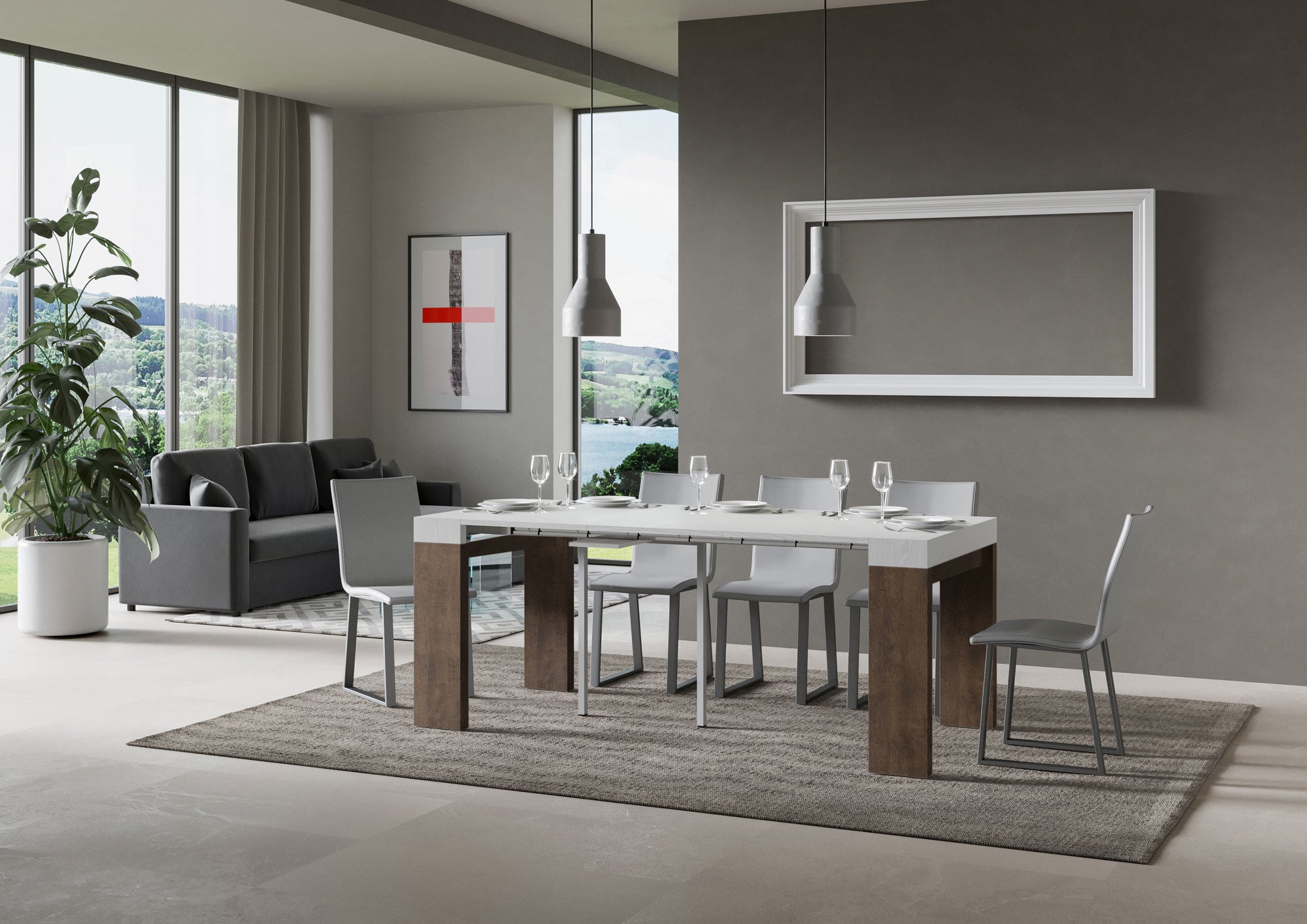 Consolle allungabile 90x40/196 cm Roxel Mix Small piano Bianco Frassino - struttura Noce