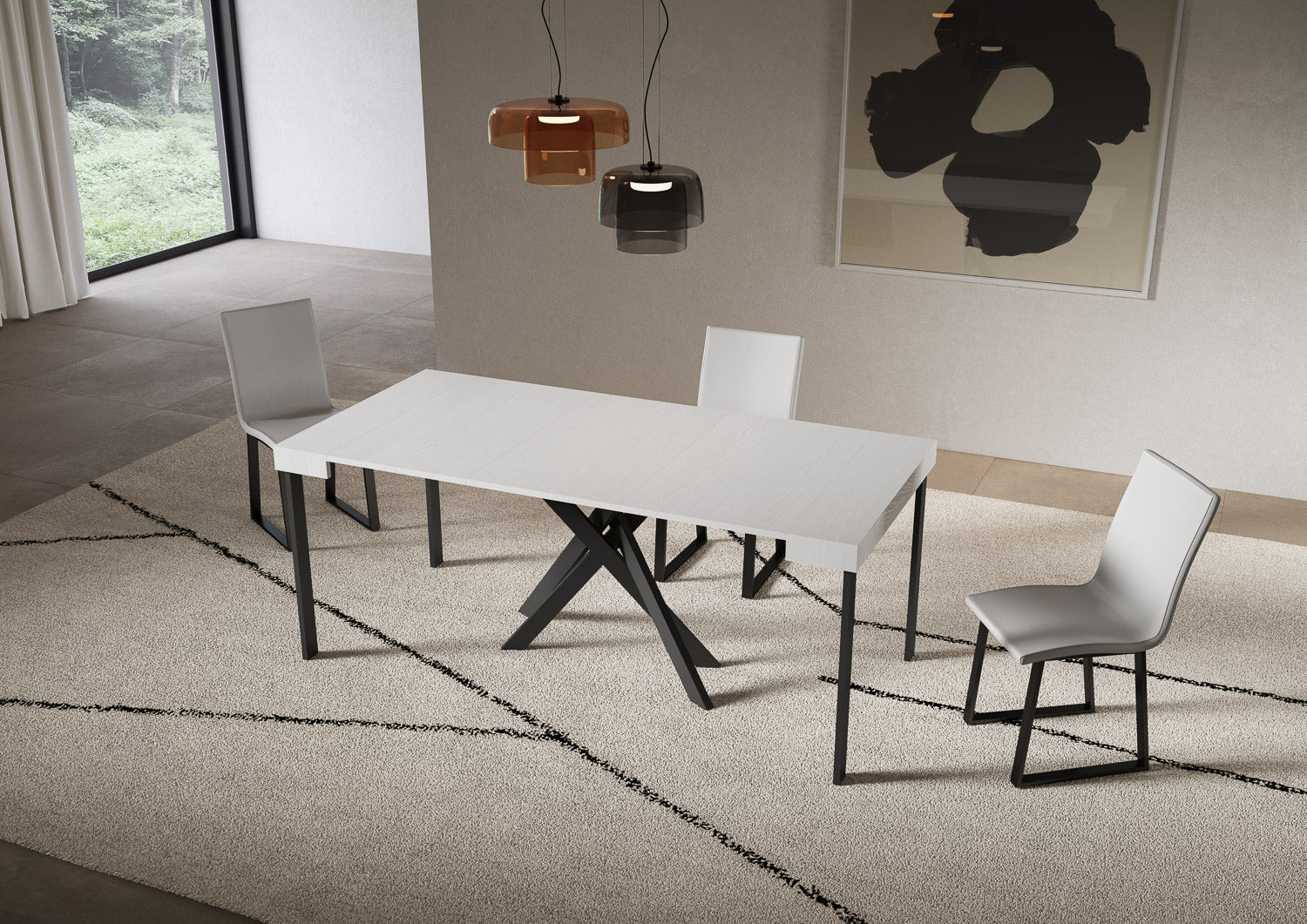 Consolle allungabile 90x40/196 cm Sakuro Small Bianco Frassino gambe antracite
