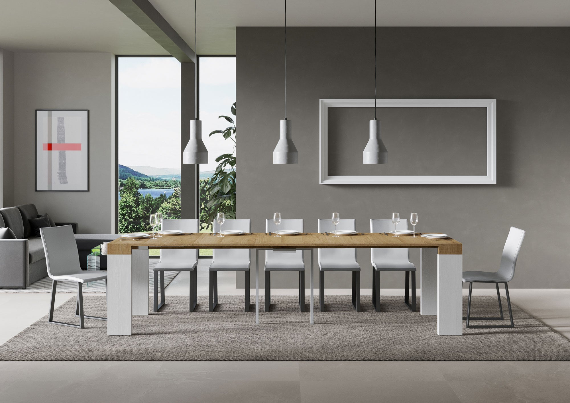 Consolle allungabile 90x40/300 cm Roxel Mix piano Quercia Natura - struttura Bianco Frassino