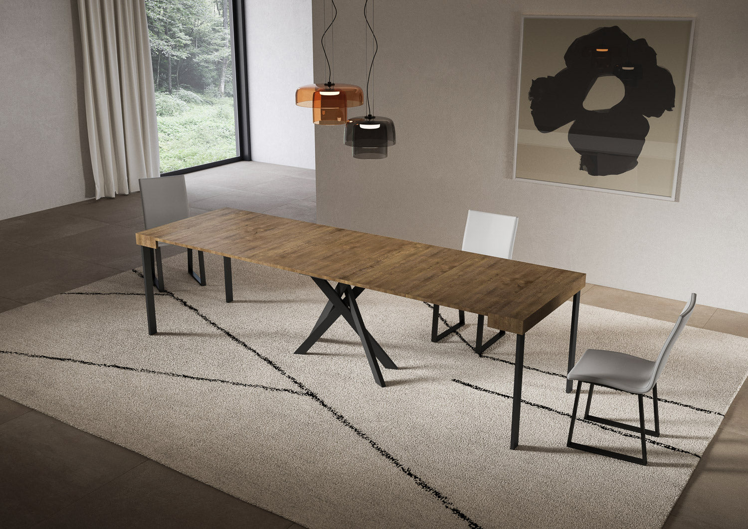 Consolle allungabile 90x40/300 cm Sakuro Noce gambe antracite