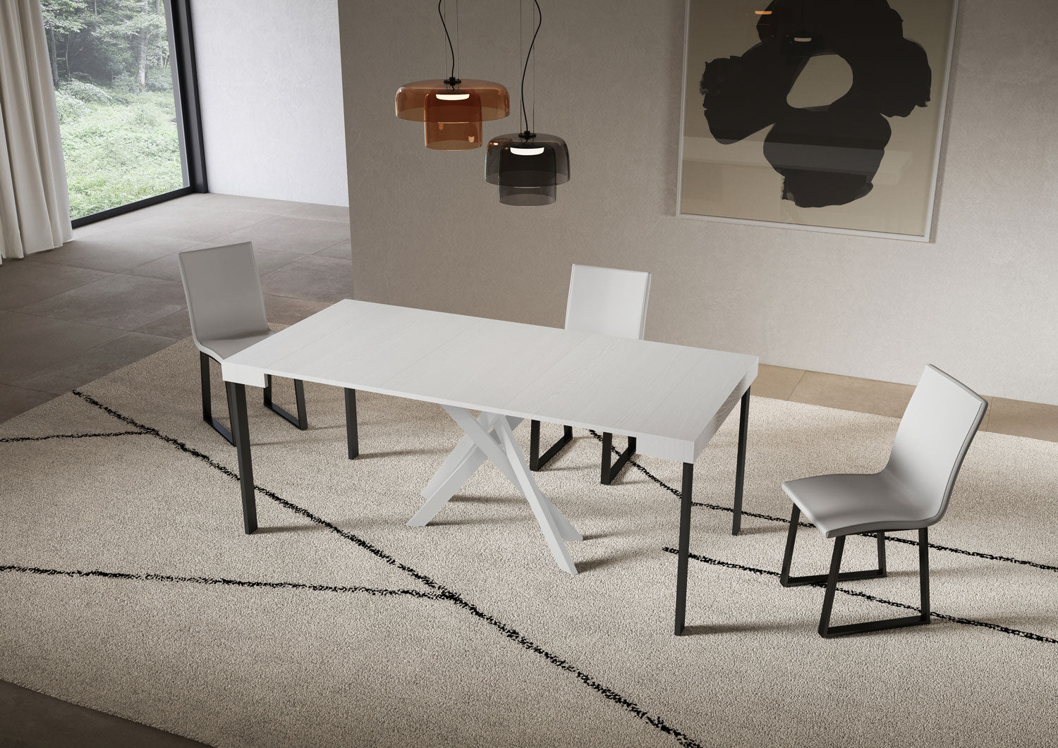 Consolle allungabile 90x40/300 cm Sakuro Bianco Frassino gambe bianche