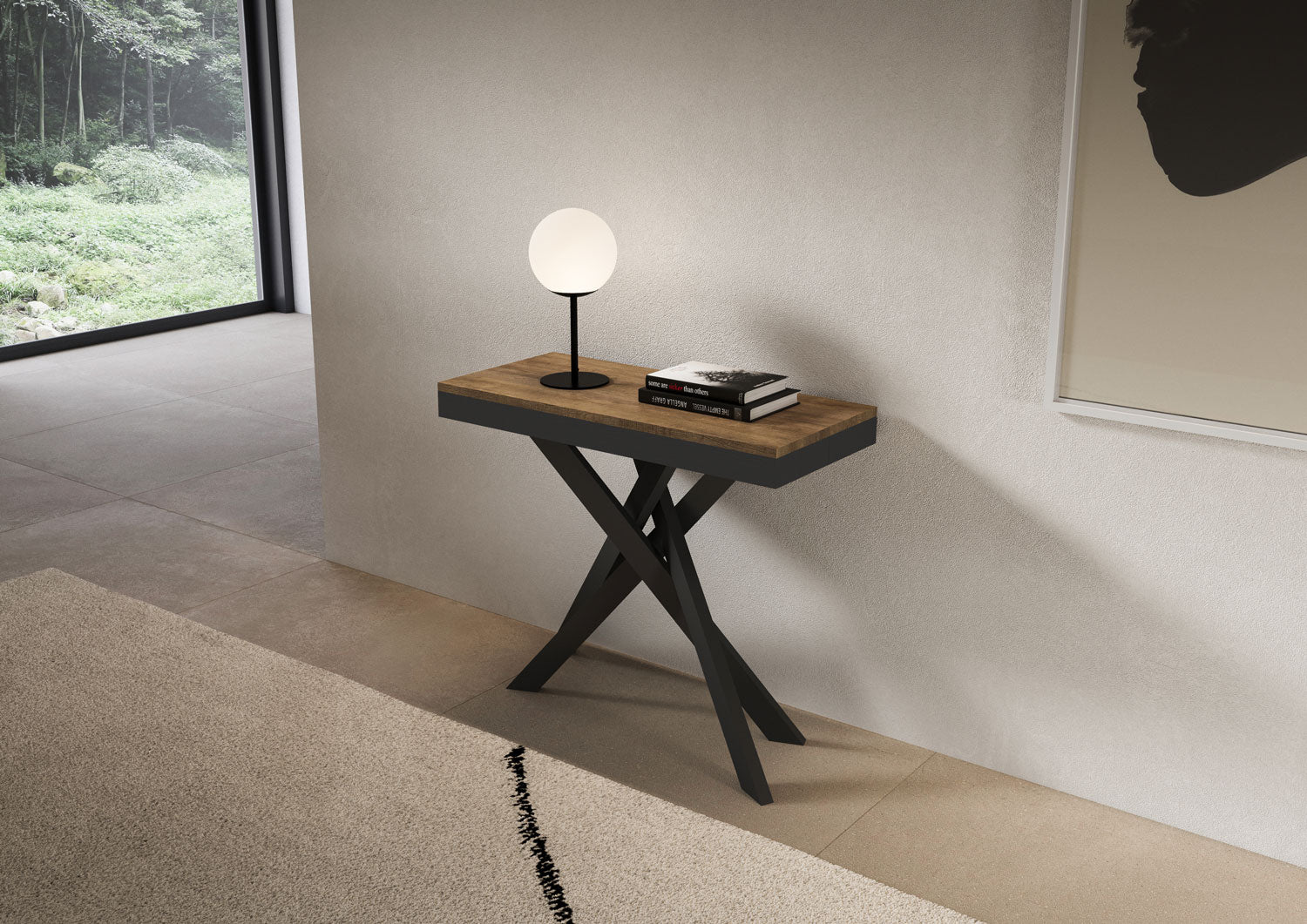 Consolle allungabile 90x40/300 cm Sakuro Evolution Noce gambe antracite