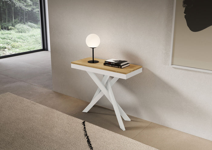 Consolle allungabile 90x40/300 cm Sakuro Evolution Quercia Natura gambe bianche