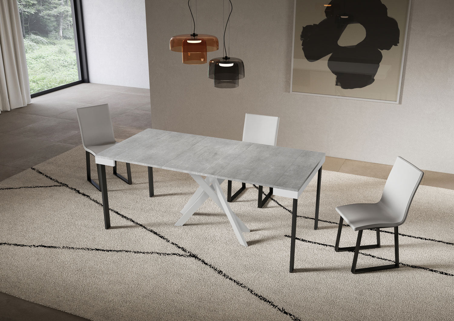 Consolle allungabile 90x40/300 cm Sakuro Evolution Cemento gambe bianche