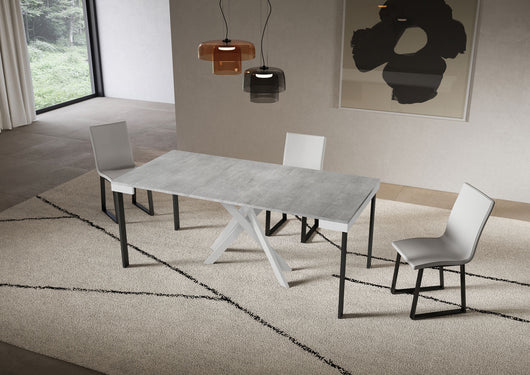 Consolle allungabile 90x40/300 cm Sakuro Evolution Cemento gambe bianche