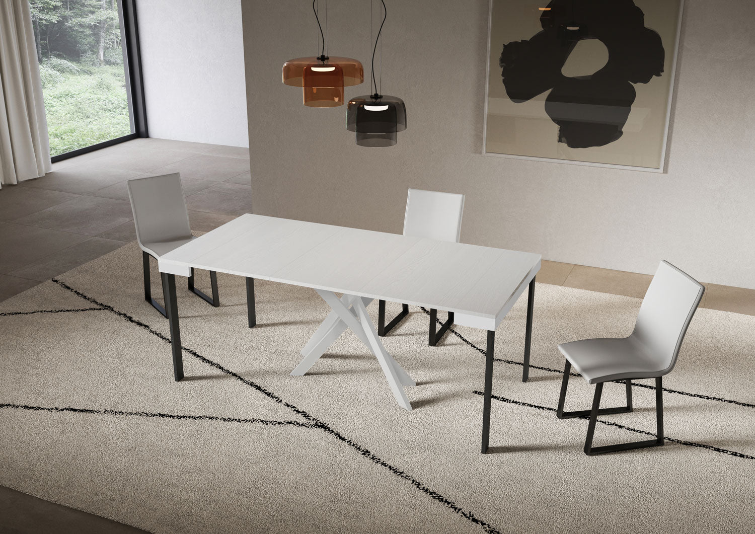 Consolle allungabile 90x40/300 cm Sakuro Evolution Bianco Frassino gambe bianche